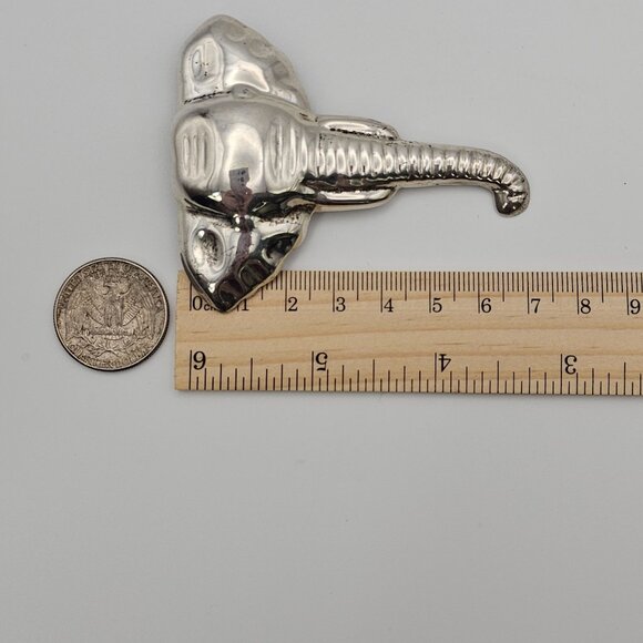 Vtg Large MEXICO 925 Sterling Silver Elephant Head Brooch Pin Signed 3" Oxidized - Picture 11 of 16